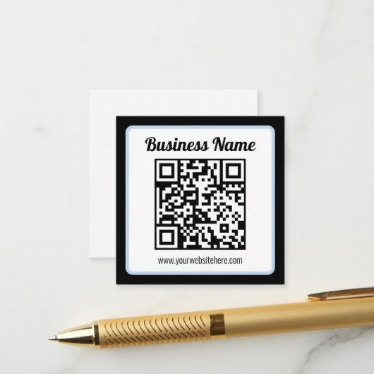 Carte D'accompagnement Code QR éditable & Texte avec bordure bleu clair (Devant/Arrière en situation)