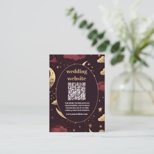 Carte D'accompagnement code qr Elegant Burgundy Gold Celestin Mariage (Debout devant)