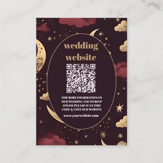 Carte D'accompagnement code qr Elegant Burgundy Gold Celestin Mariage (Devant)
