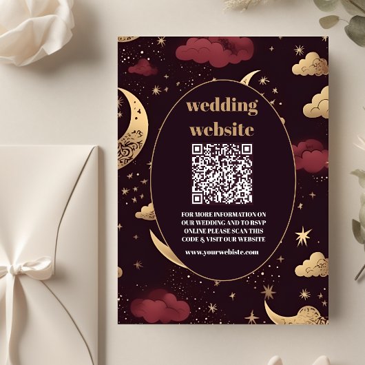 Carte D'accompagnement code QR Élégant Mariage Bourguignon Céleste