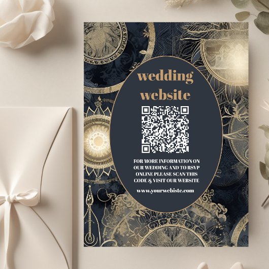 Carte D'accompagnement code QR Élégant Mariage Céleste Argent Or