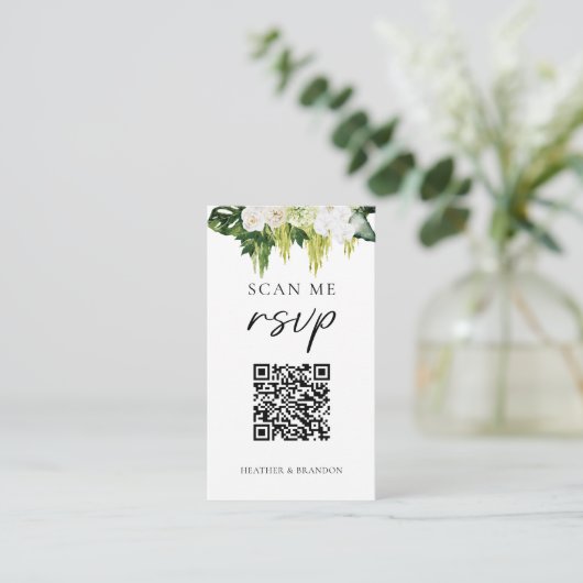 Carte D'accompagnement Code QR élégant Mariage vert RSVP (Debout devant)