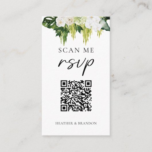 Carte D'accompagnement Code QR élégant Mariage vert RSVP (Devant)