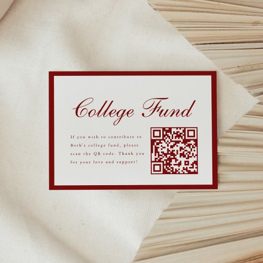 Carte D'accompagnement Code QR élégant rouge pour le fonds universitaire 