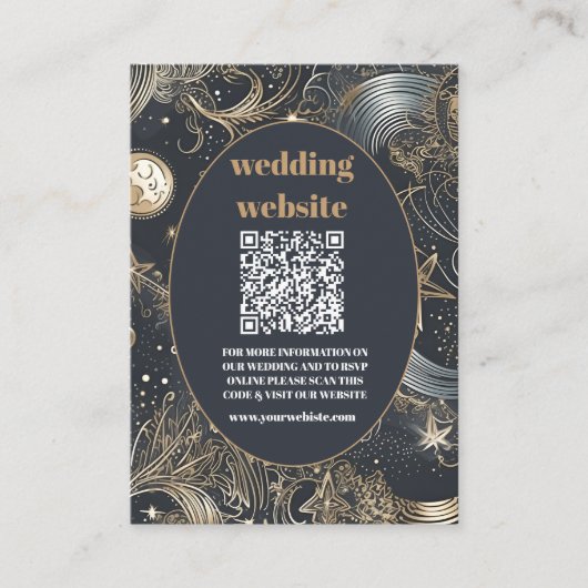 Carte D'accompagnement code qr Elegant Silver Gold Celestial Mariage (Devant)