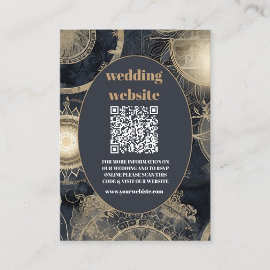 Carte D'accompagnement code qr Elegant Silver Gold Celestial Mariage (Devant)