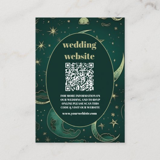 Carte D'accompagnement code qr Emerald Green Gold Celestin Mariage (Devant)