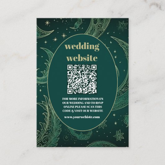 Carte D'accompagnement code qr Emerald Green Gold Celestin Mariage (Devant)