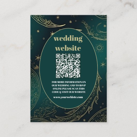 Carte D'accompagnement code qr Emerald Green Gold Celestin Mariage (Devant)