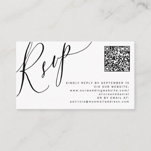 Carte D'accompagnement Code QR en ligne RSVP calligraphie mariage site we (Devant)