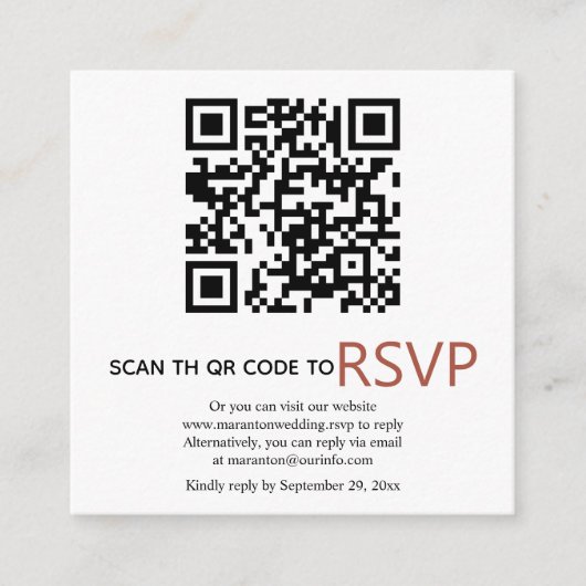 Carte D'accompagnement Code QR en ligne RSVP mariage en terre cuite taché (Devant)