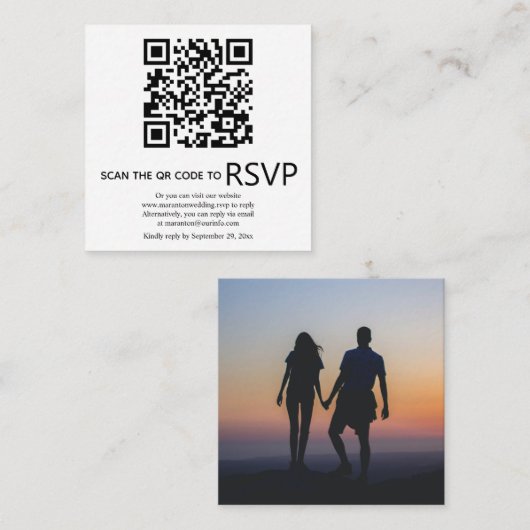 Carte D'accompagnement Code QR en ligne RSVP photo noir et blanc mariage (Devant / Derrière)