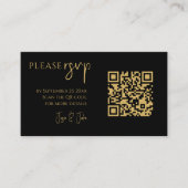 Carte D'accompagnement Code QR en marbre noir et or pour RSVP mariage (Devant)