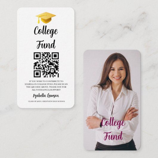 Carte D'accompagnement Code QR Fête de fin d'études Fonds universitaire D (Devant / Derrière)
