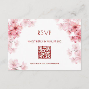 Carte D'accompagnement Code QR Fleur de cerisier à l'aquarelle RSVP