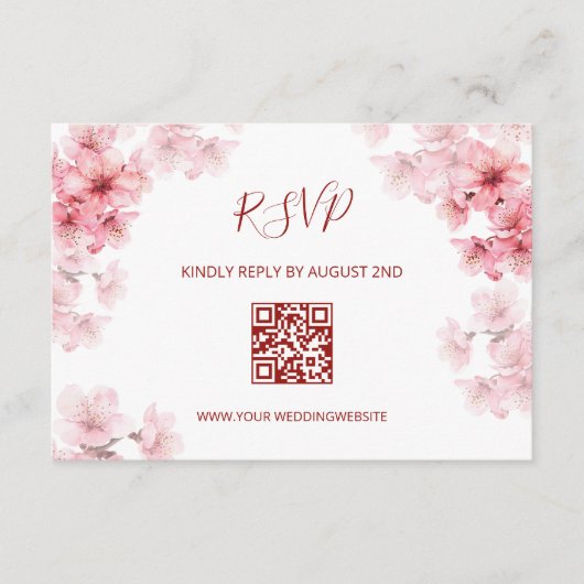 Carte D'accompagnement Code QR | Fleur de cerisier à l'aquarelle RSVP (Devant)