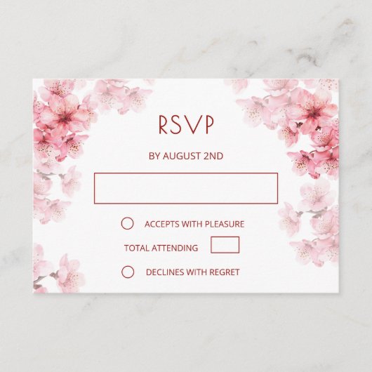Carte D'accompagnement Code QR | Fleur de cerisier à l'aquarelle RSVP (Devant)