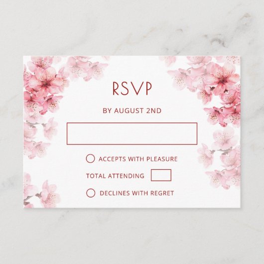 Carte D'accompagnement Code QR | Fleur de cerisier à l'aquarelle RSVP (Devant)