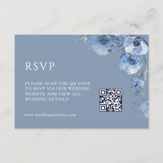 Carte D'accompagnement Code QR | Fleurs bleues artistiques (Devant)