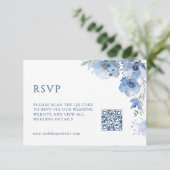 Carte D'accompagnement Code QR | Fleurs bleues artistiques (Debout devant)