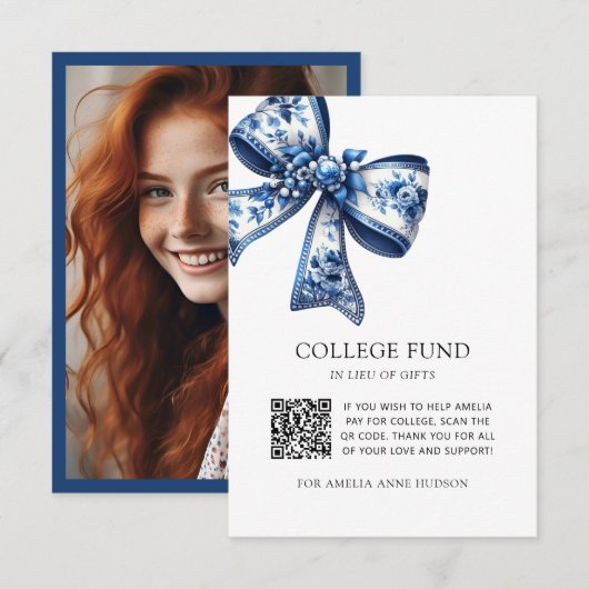 Carte D'accompagnement Code QR Fleurs Bleues Collégien Fonds de Ruban Flo (Devant / Derrière)