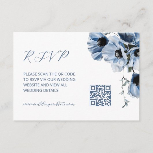 Carte D'accompagnement Code QR |  Floral Bleu (Devant)
