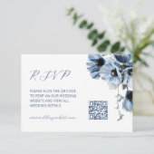 Carte D'accompagnement Code QR |  Floral Bleu (Debout devant)
