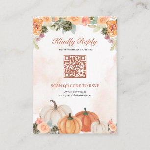 Carte D'accompagnement Code QR Floral Citrouille Orange Réponse Mariage