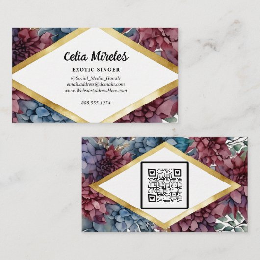 Carte D'accompagnement Code QR floral d'élégance enchantée (Devant / Derrière)