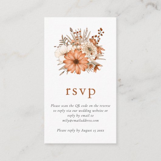 Carte D'accompagnement Code QR Florales d'Automne Mariage RSVP en ligne (Devant)