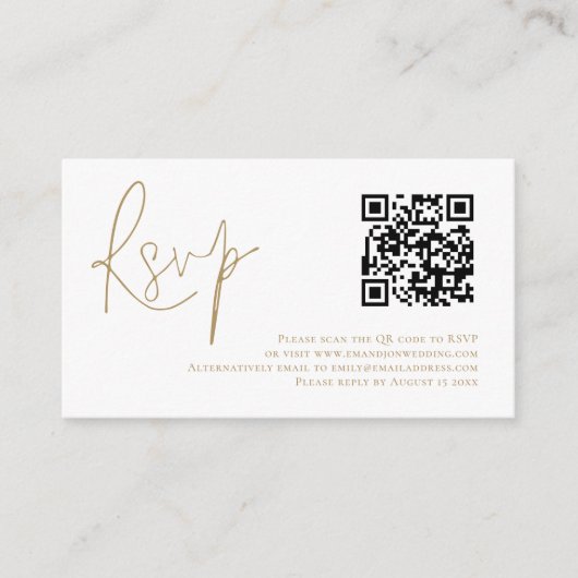 Carte D'accompagnement Code QR Gold Script Mariage RSVP (Devant)