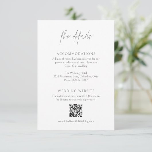 Carte D'accompagnement Code QR gris classique Mariage élégant (Debout devant)