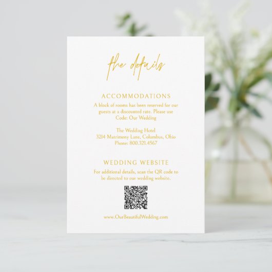 Carte D'accompagnement Code QR jaune classique Mariage élégant (Debout devant)
