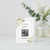 Carte D'accompagnement Code QR Mariage Blanc Floral Or (Debout devant)