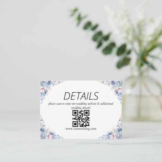 Carte D'accompagnement Code QR Mariage bleu Dusty (Debout devant)