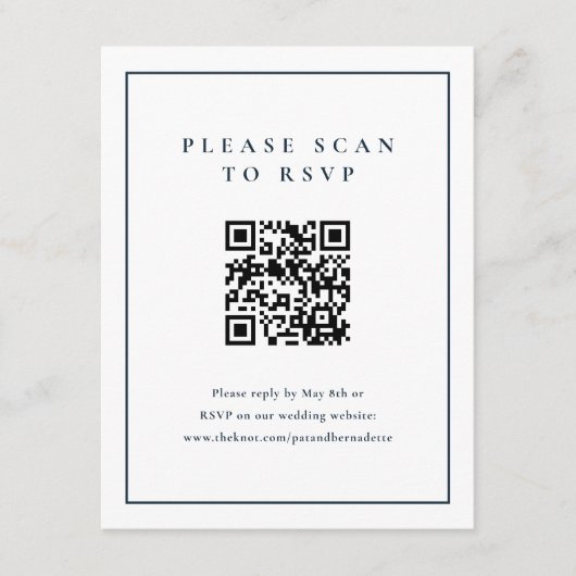 Carte D'accompagnement Code QR Mariage bleu marine classique (Devant)