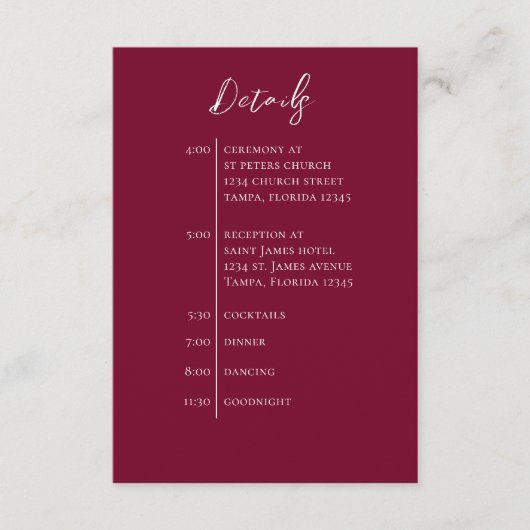 Carte D'accompagnement Code QR mariage Burgundy Simple Timeline (Devant)