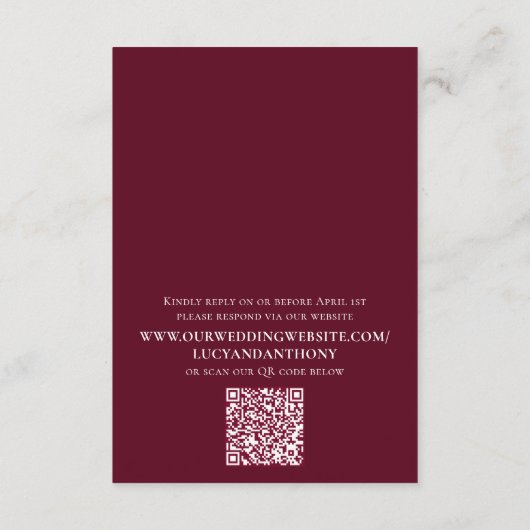 Carte D'accompagnement Code QR mariage Burgundy Simple Timeline (Dos)