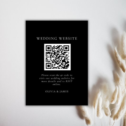 Carte D'accompagnement Code QR Mariage Chic Minimal Noir et Blanc
