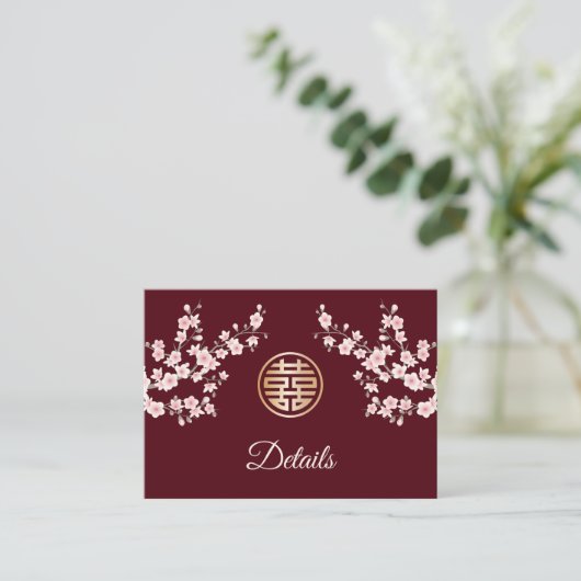 Carte D'accompagnement Code QR | Mariage chinois Dusty - Détails roses (Debout devant)