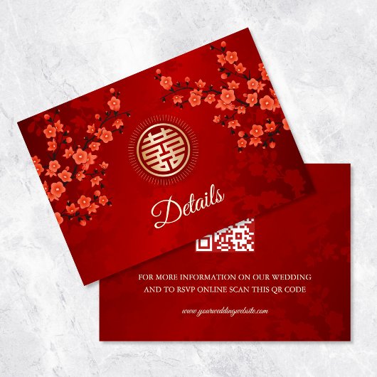 Carte D'accompagnement Code QR | Mariage chinois en fleurs de cerisiers r