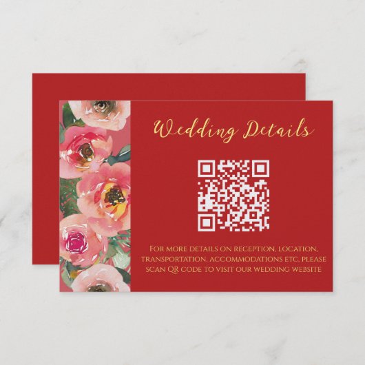 Carte D'accompagnement Code QR mariage chinois moderne rose floral fronti (Devant / Derrière)