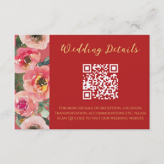 Carte D'accompagnement Code QR mariage chinois moderne rose floral fronti (Devant)