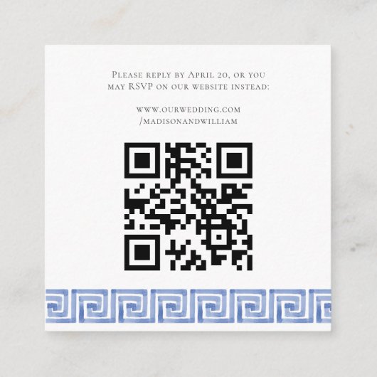 Carte D'accompagnement Code QR Mariage d'aquarelle Grèce (Dos)