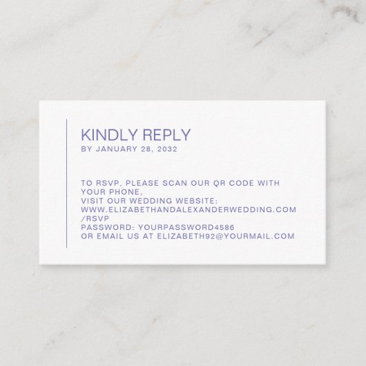 Carte D'accompagnement Code QR mariage de périwinkle minimal en ligne RSV (Devant)