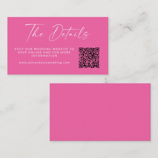 Carte D'accompagnement Code QR Mariage de script moderne rose chaud simpl (Devant / Derrière)