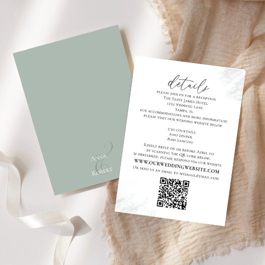 Carte D'accompagnement Code QR mariage Détails verts Calligraphie