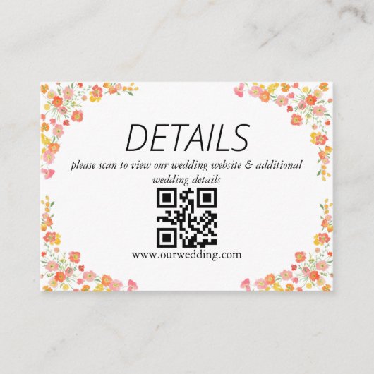 Carte D'accompagnement Code QR Mariage d'été rose et orange (Devant)