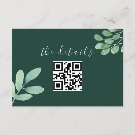 Carte D'accompagnement Code QR Mariage Emerald Greenery (Devant)