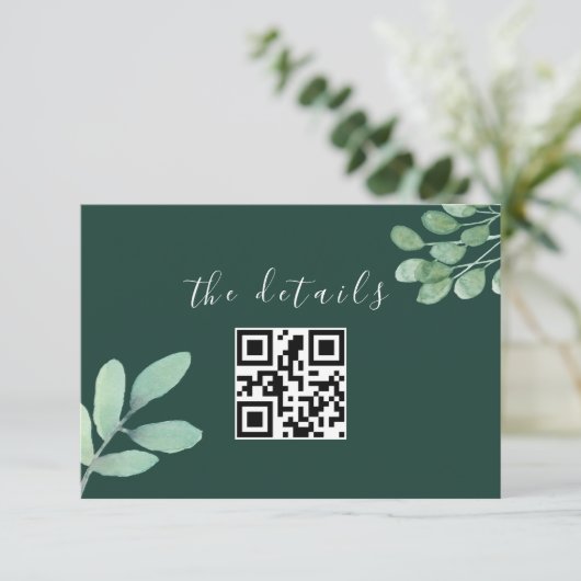 Carte D'accompagnement Code QR Mariage Emerald Greenery (Debout devant)